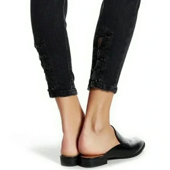 Current/Elliott Black Stiletto Slit Watchtower Eyelets Jean Womens 24 / 0 Grunge - Picture 5 of 12